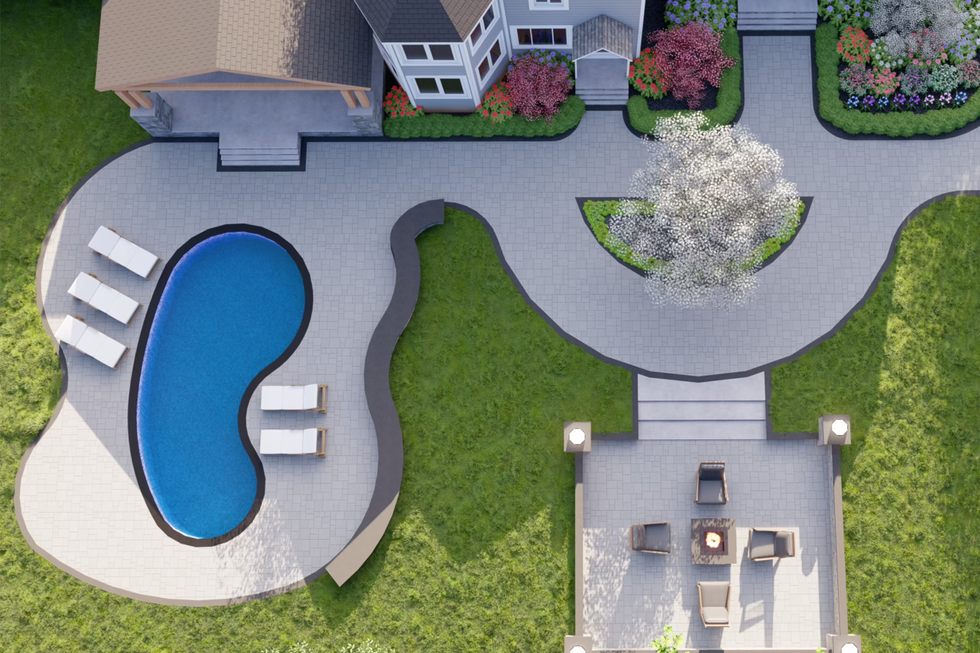 Luxury backyard transformation with kidney pool